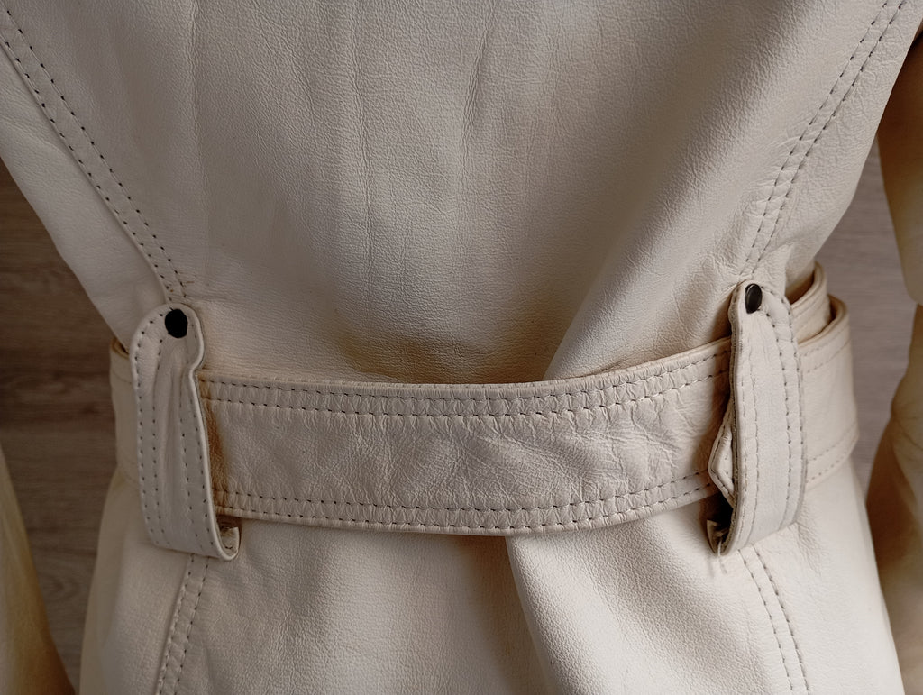 Veste Saharienne en Cuir Véritable Gipsy Mauritius – Coupe Cintrée Écru – Taille M