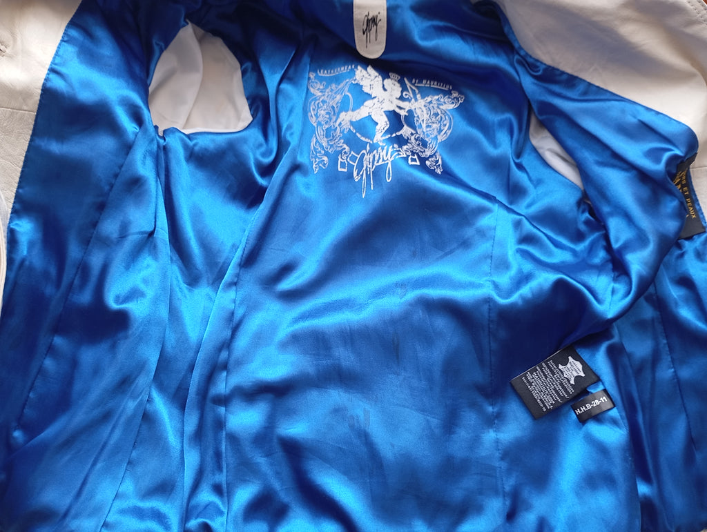 Veste Saharienne en Cuir Véritable Gipsy Mauritius – Coupe Cintrée Écru – Taille M