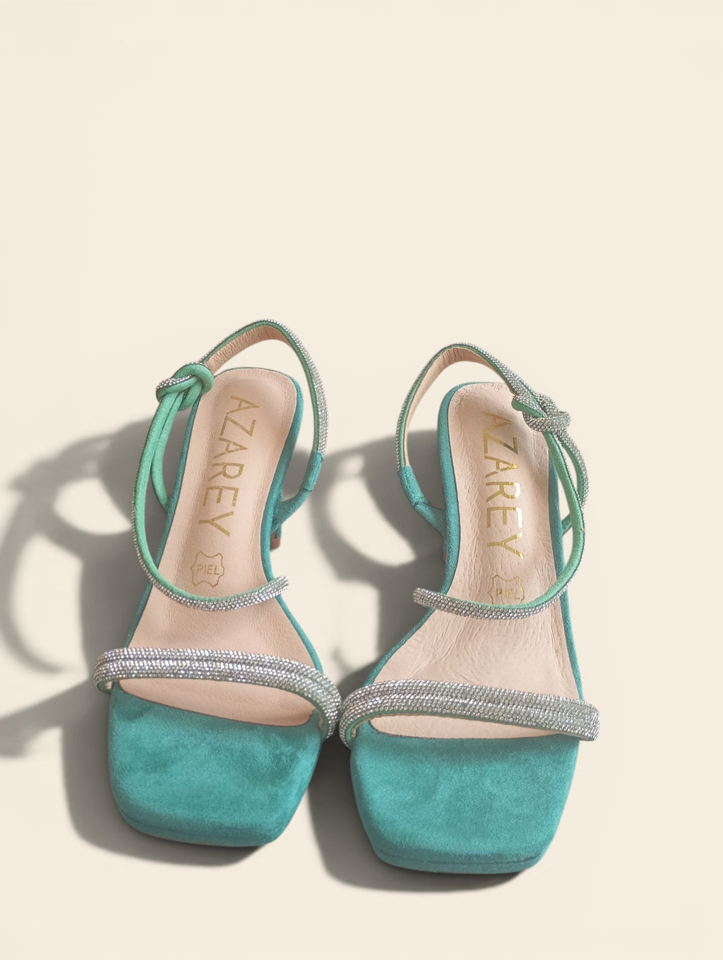 Sandales à talon Azarey - 36 - Turquoise - très bon état - strass et suédine
