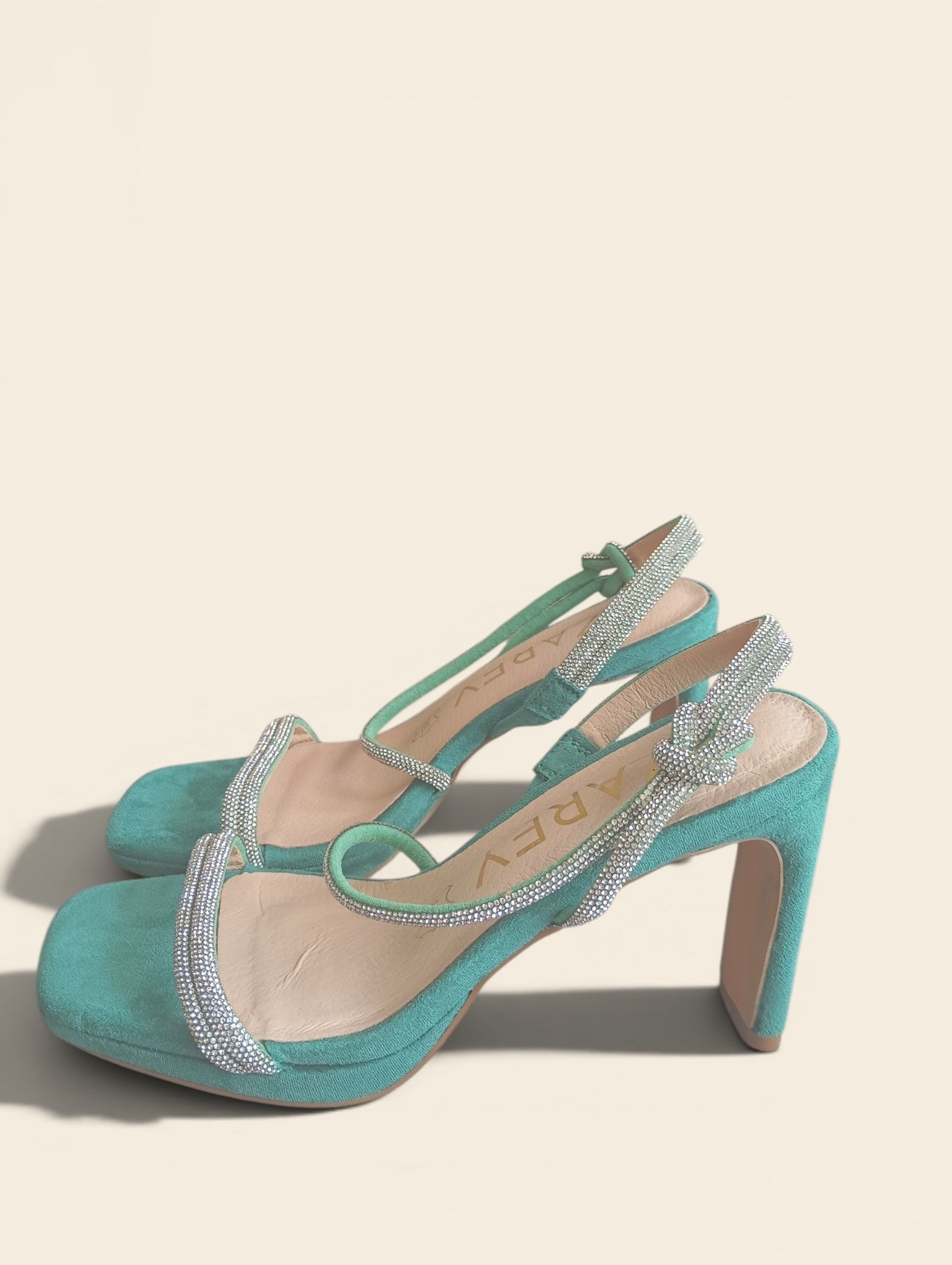 Sandales à talon Azarey - 36 - Turquoise - très bon état - strass et suédine