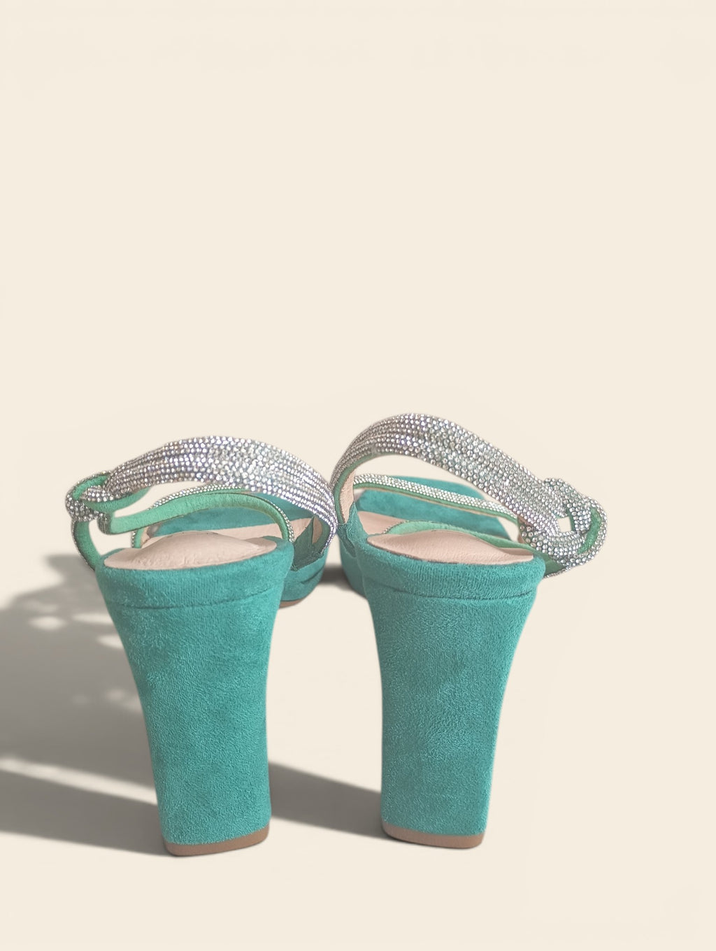 Sandales à talon Azarey - 36 - Turquoise - très bon état - strass et suédine