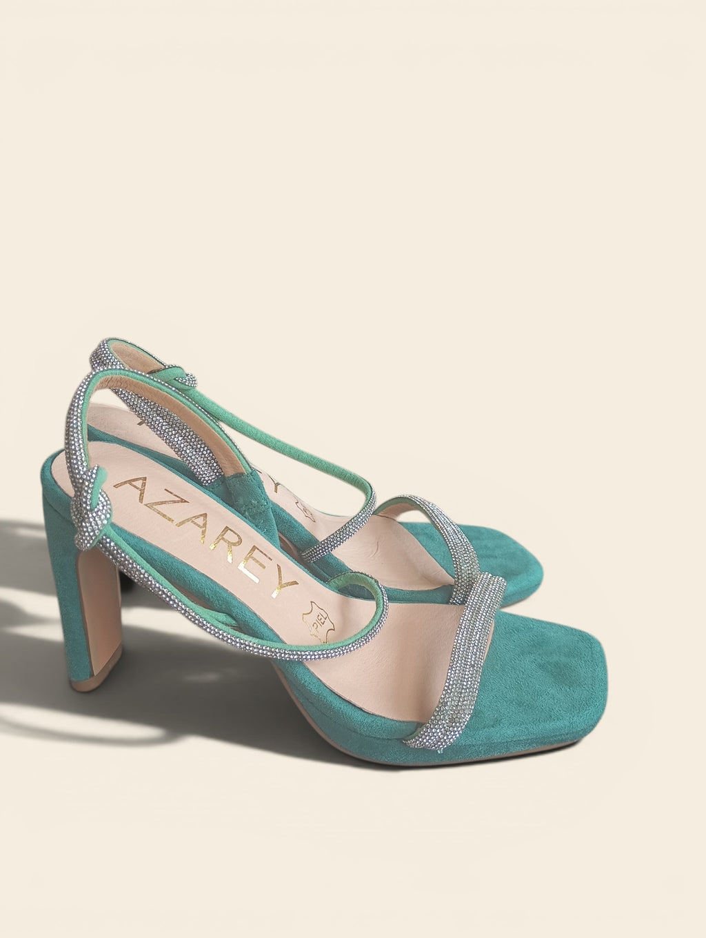 Sandales à talon Azarey - 36 - Turquoise - très bon état - strass et suédine