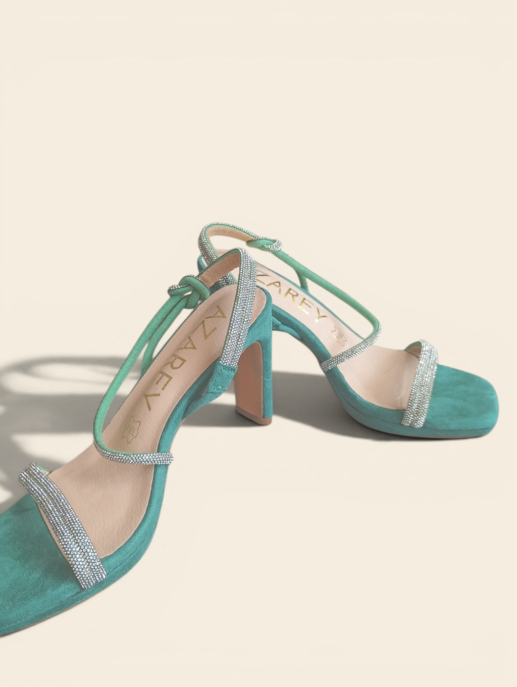 Sandales à talon Azarey - 36 - Turquoise - très bon état - strass et suédine