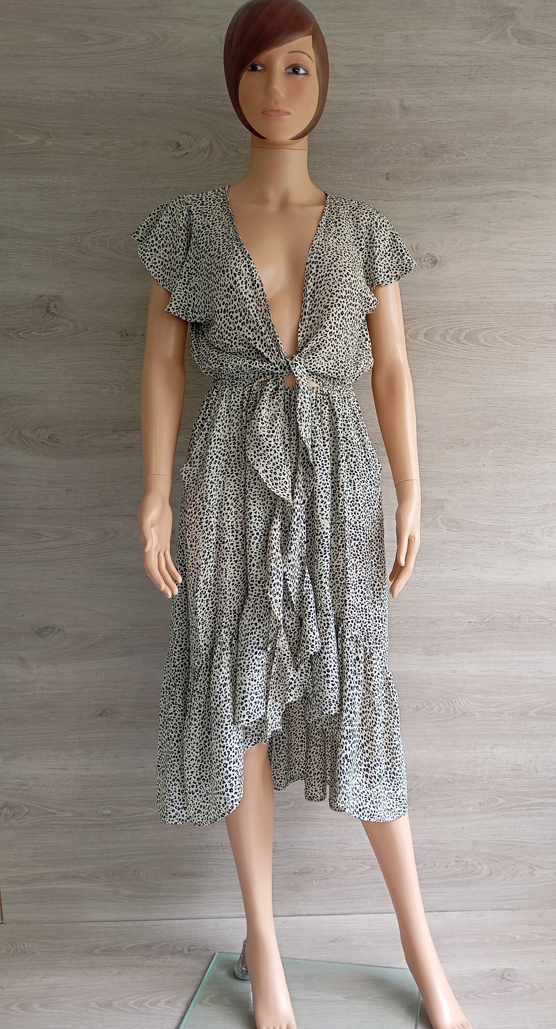 Robe Courte Imprimé Léopard à Volants Brant – Neuve avec Étiquette Taille M/L