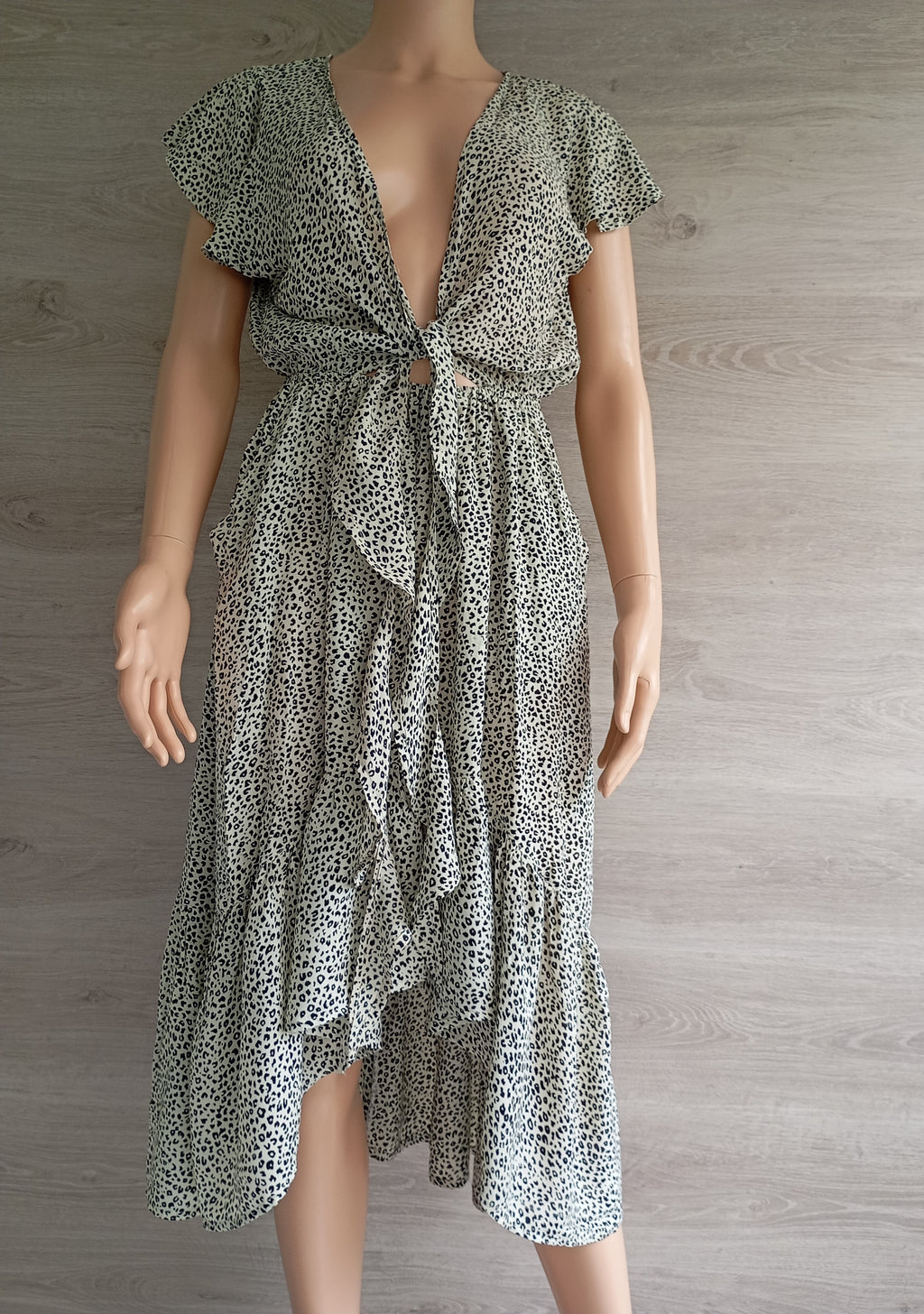Robe Courte Imprimé Léopard à Volants Brant – Neuve avec Étiquette Taille M/L