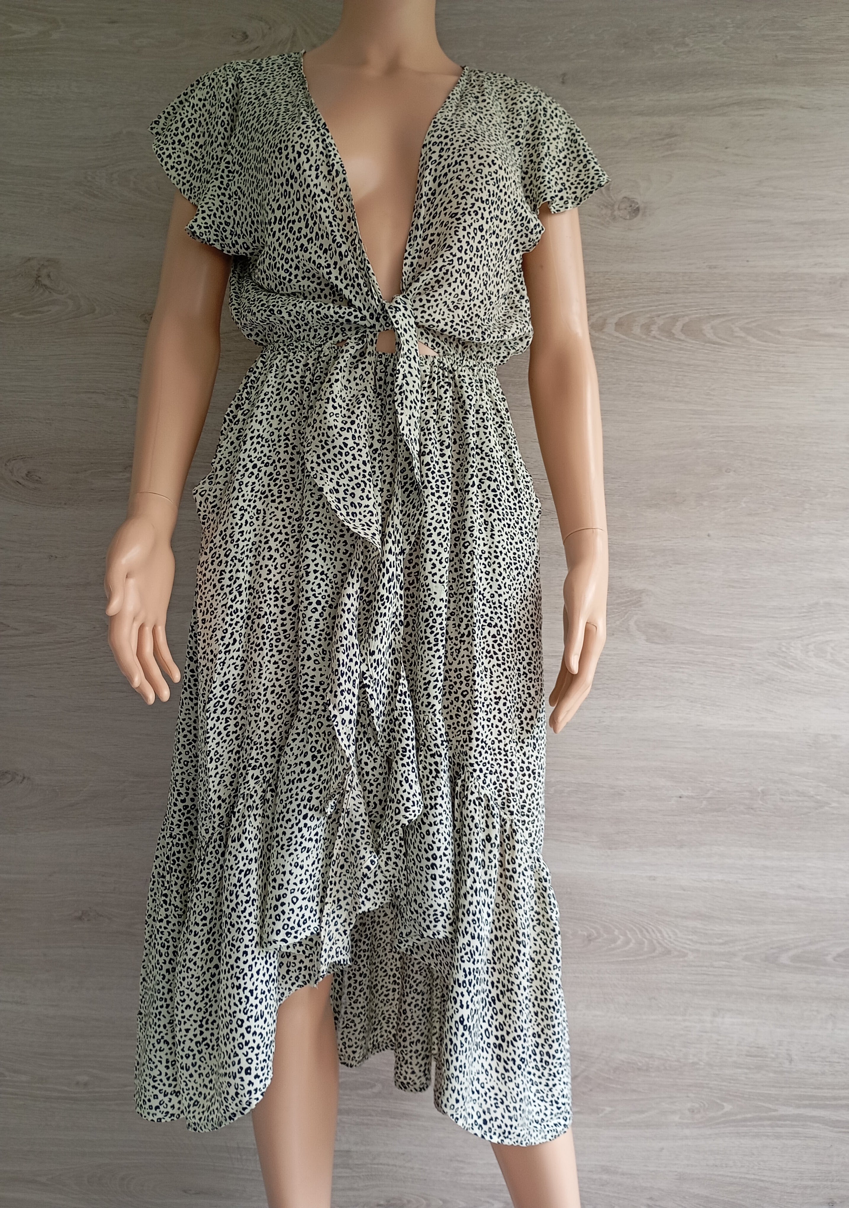 Robe Courte Imprimé Léopard à Volants Brant – Neuve avec Étiquette Taille M/L