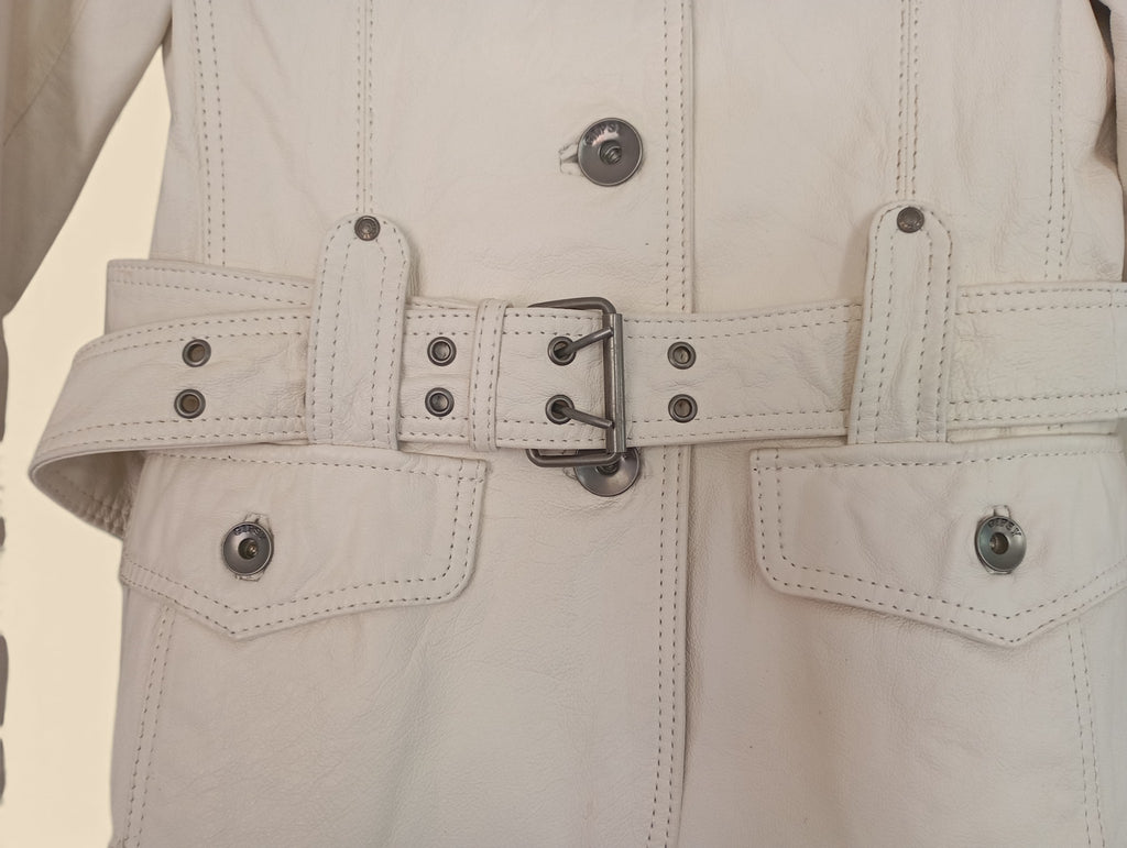 Veste Saharienne en Cuir Véritable Gipsy Mauritius – Coupe Cintrée Écru – Taille M