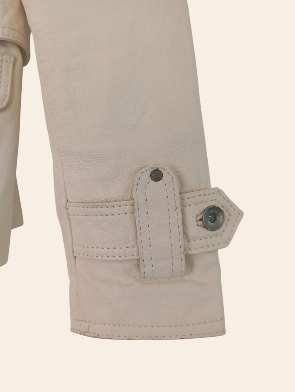 Veste Saharienne en Cuir Véritable Gipsy Mauritius – Coupe Cintrée Écru – Taille M