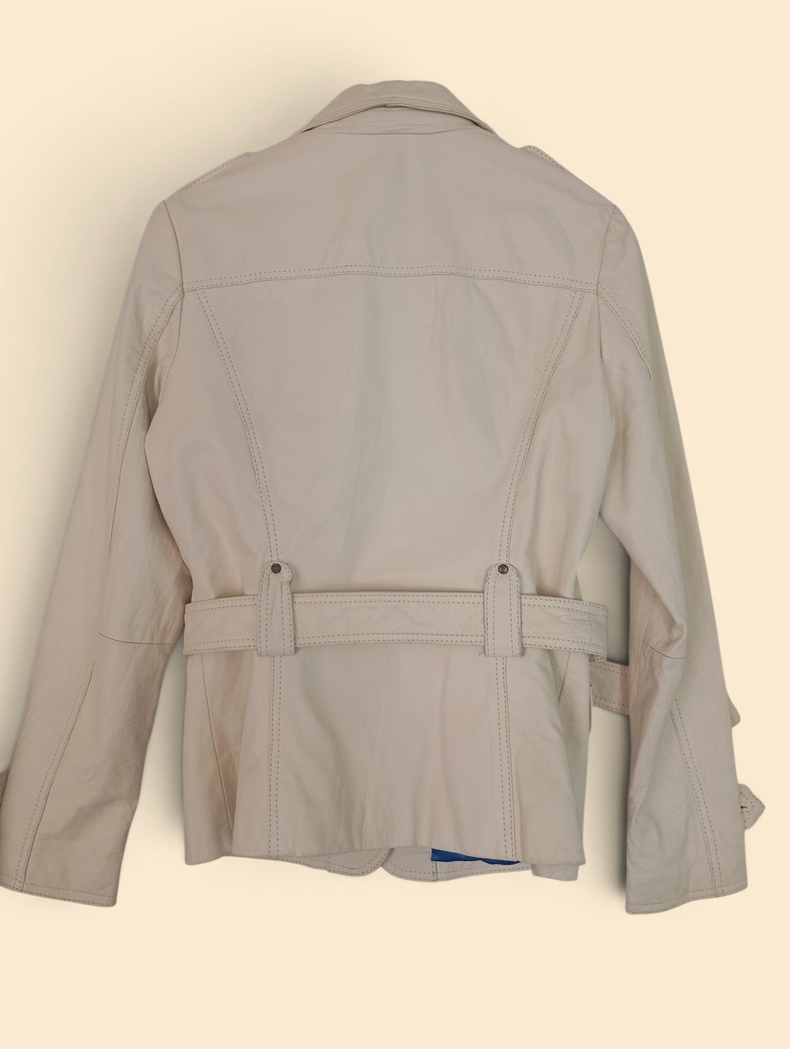 Veste Saharienne en Cuir Véritable Gipsy Mauritius – Coupe Cintrée Écru – Taille M