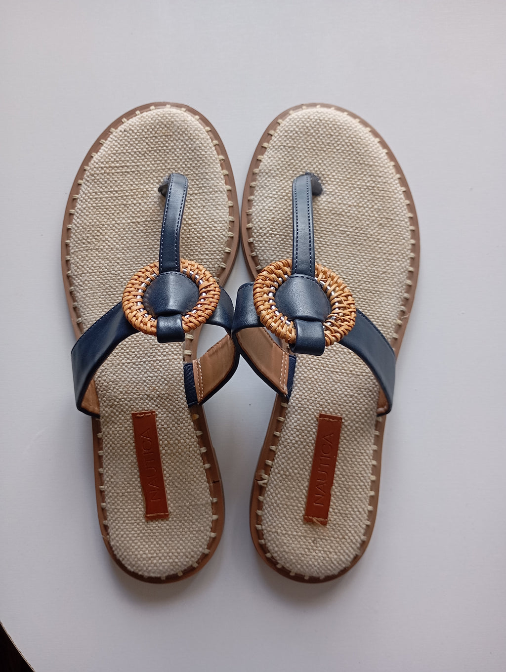 Tongs Nautica — Cuir Bleu Motif Marin — Taille 40/41
