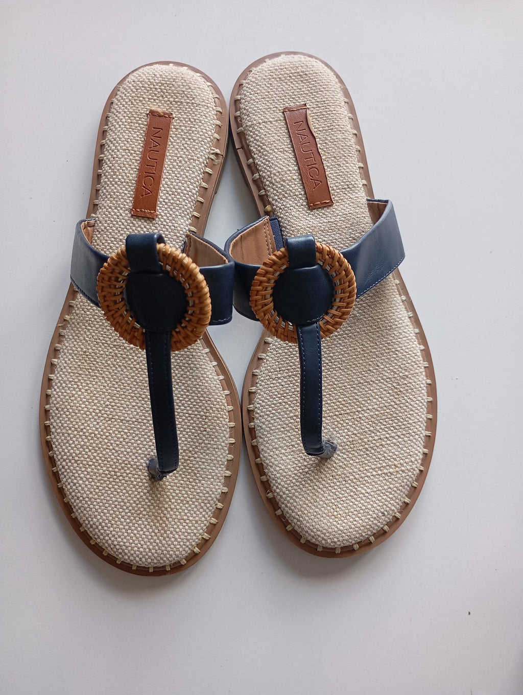 Tongs Nautica — Cuir Bleu Motif Marin — Taille 40/41
