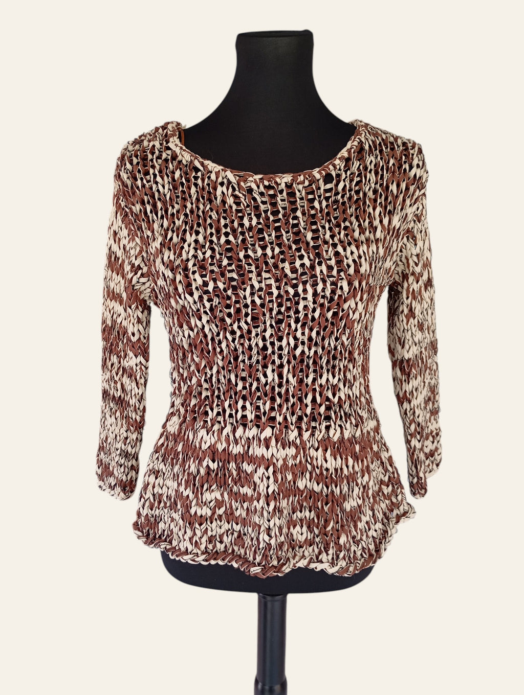 Top Zara Froissé Marron & Crème – Taille S