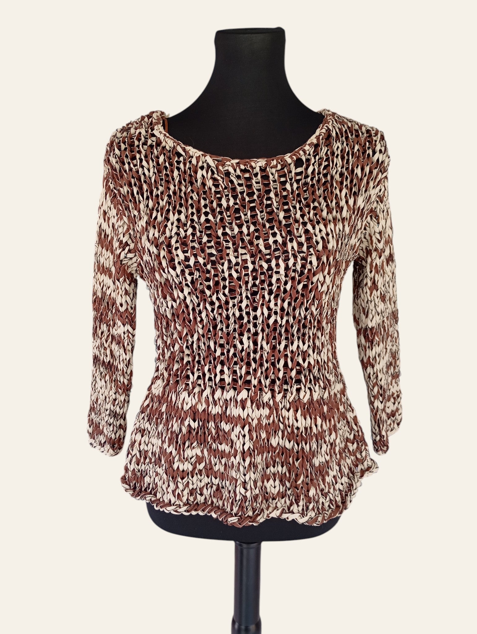 Top Zara Froissé Marron & Crème – Taille S