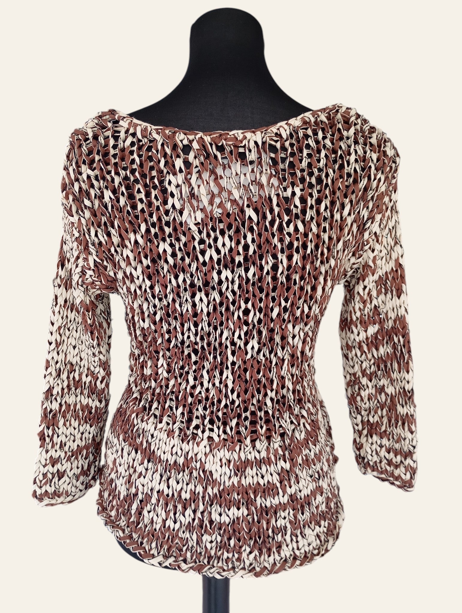 Top Zara Froissé Marron & Crème – Taille S