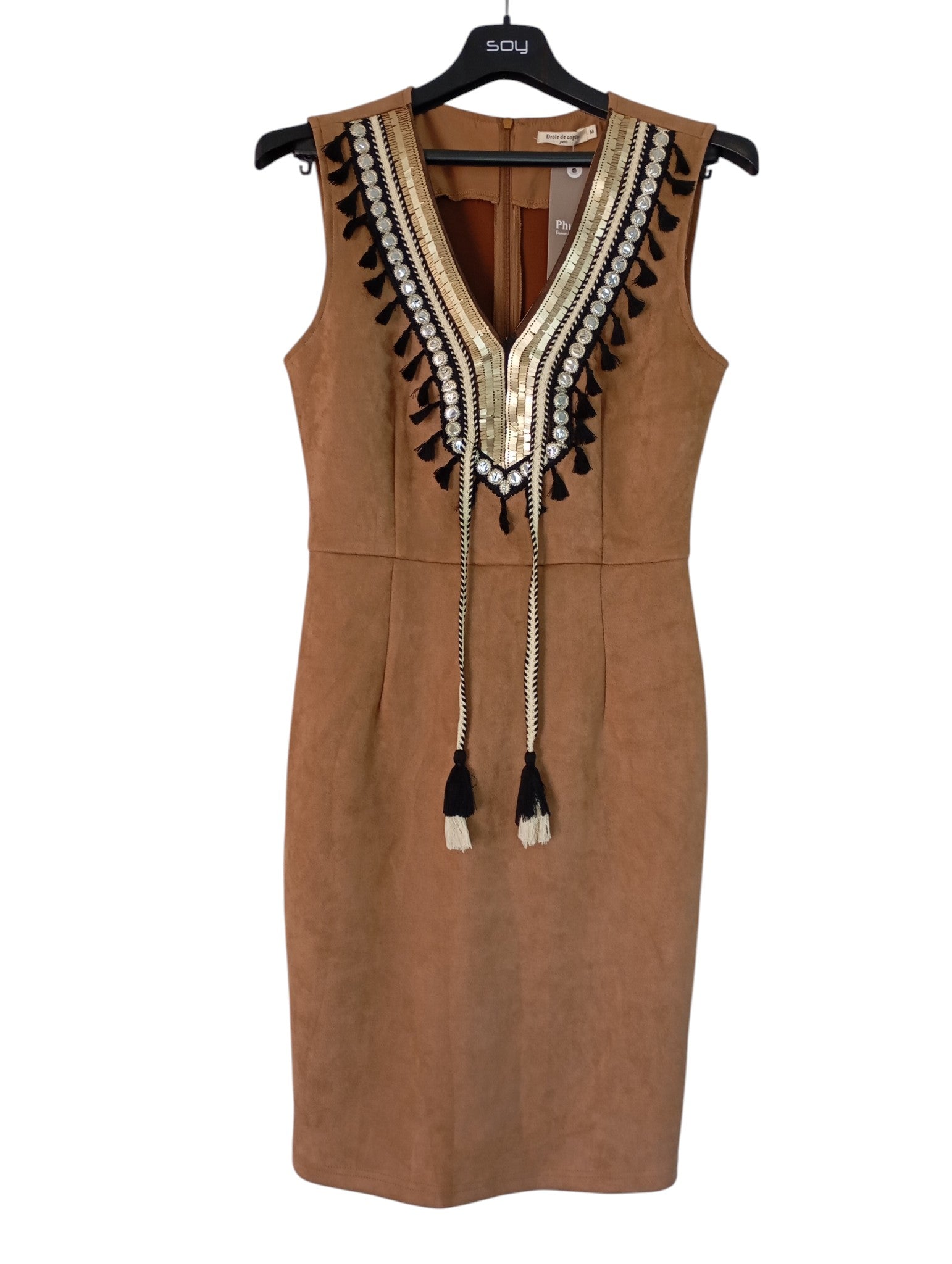 Robe Courte Drole de Copine Paris Camel Broderies Ethniques – Taille M