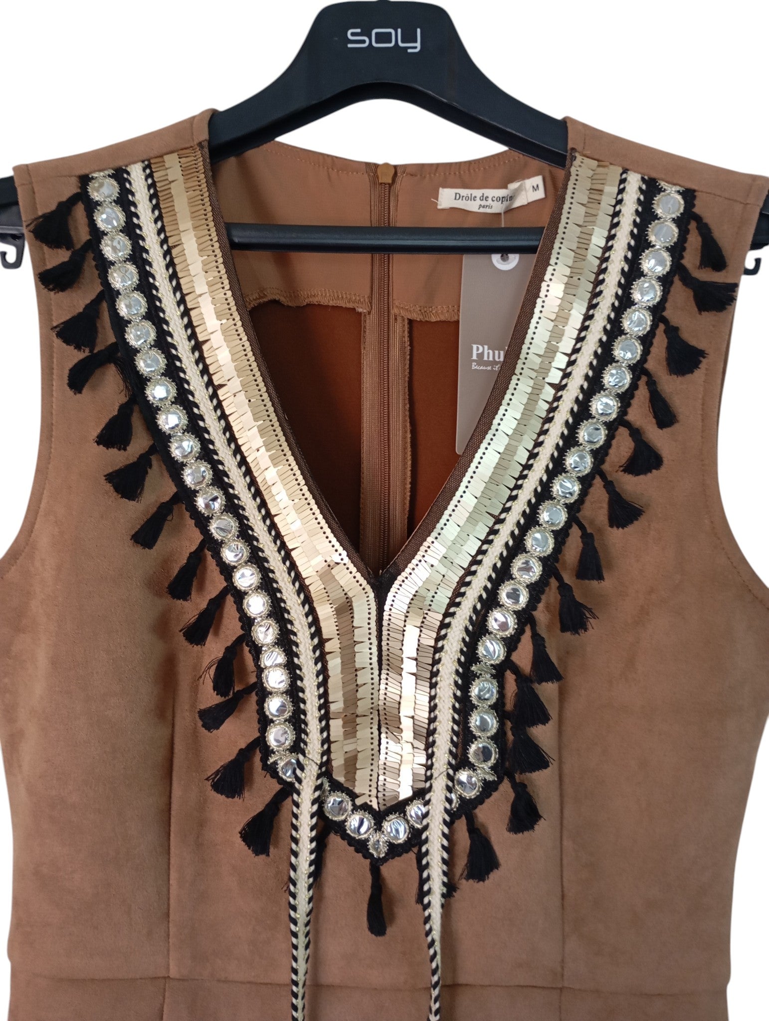 Robe Courte Drole de Copine Paris Camel Broderies Ethniques – Taille M