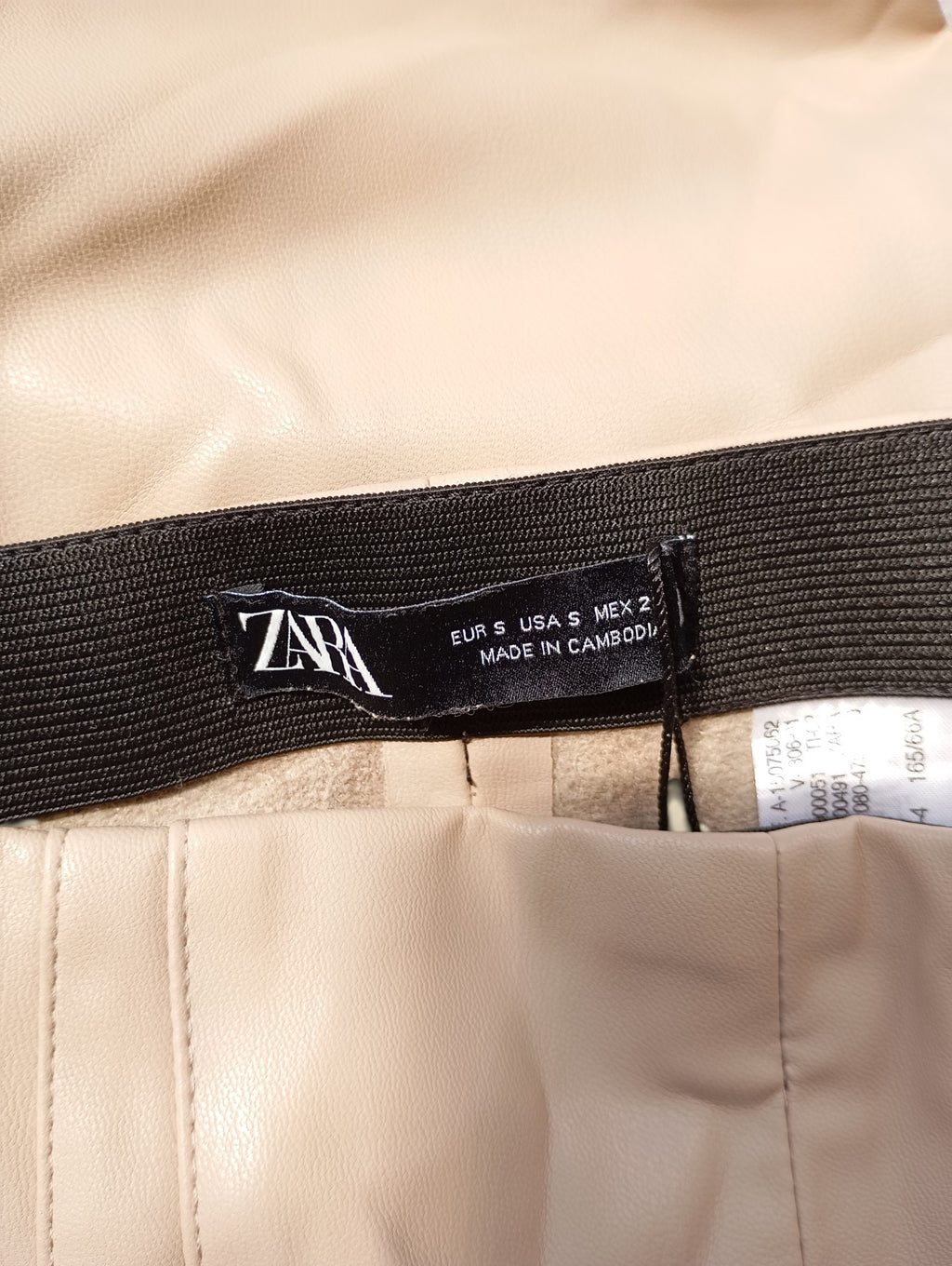 Pantalon Skinny Similicuir Zara Hi-Rise – Beige – Taille S