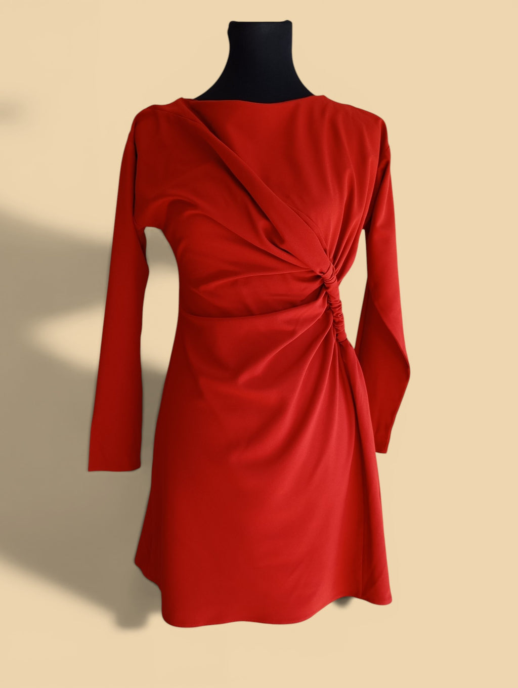 Robe ASOS Rouge Brique Drapée – Manches Longues – Taille 36