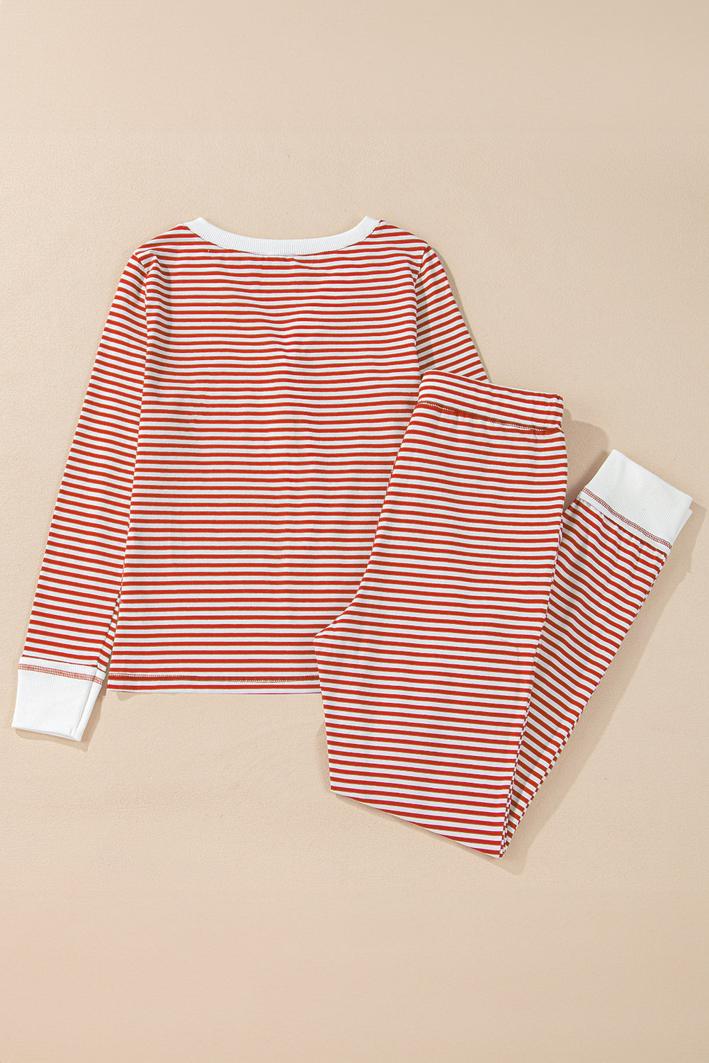 Ensemble loungewear rayures rouges — Top boutonné col en V & pantalon à nœud