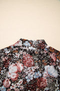 Top en Maille Florale Marron – Col Montant, Manches Courtes, Coupe Ajustée