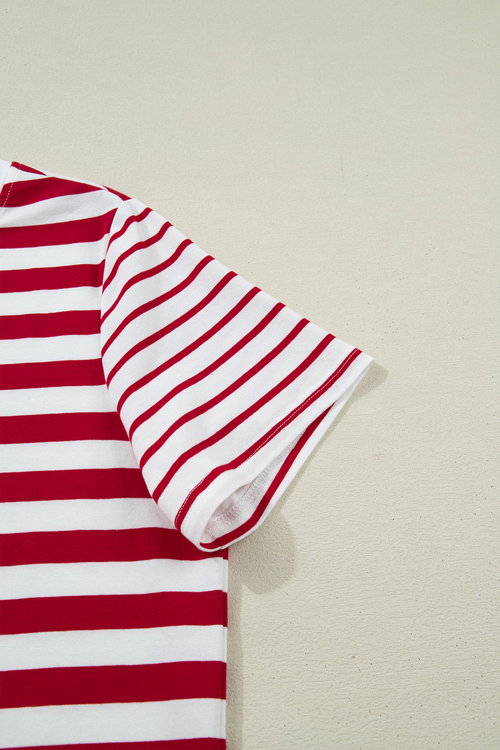 T-shirt rayures rouges patchwork col rond