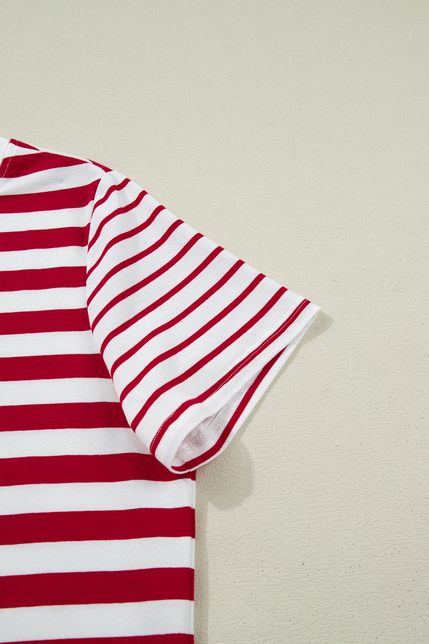 T-shirt rayures rouges patchwork col rond