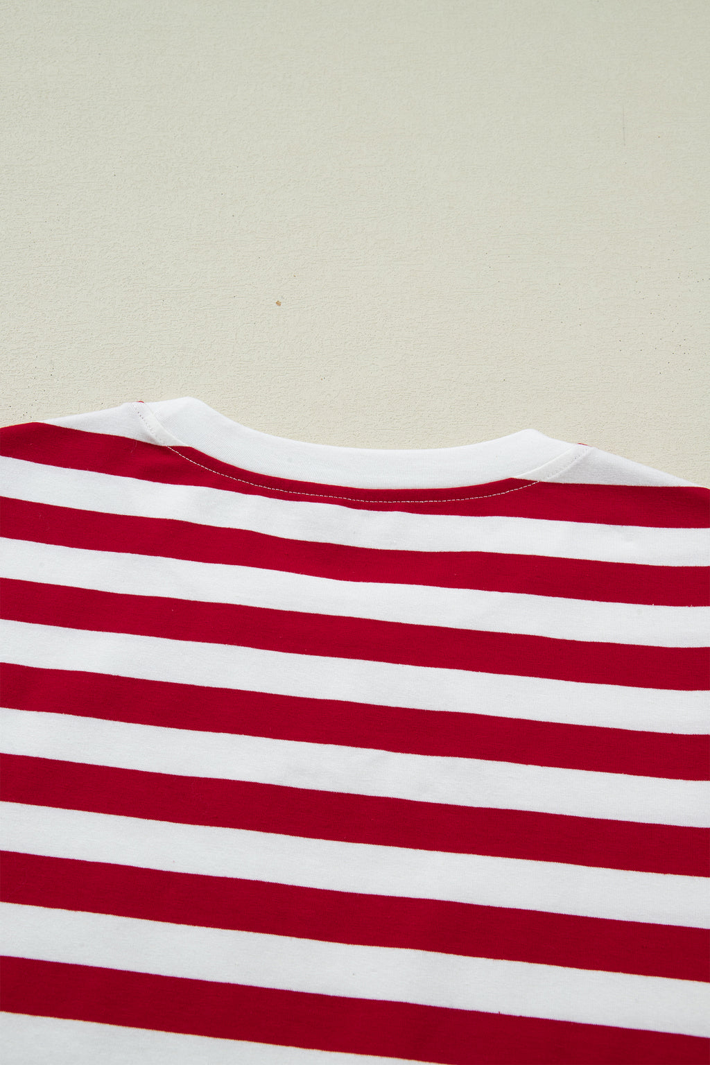 T-shirt rayures rouges patchwork col rond