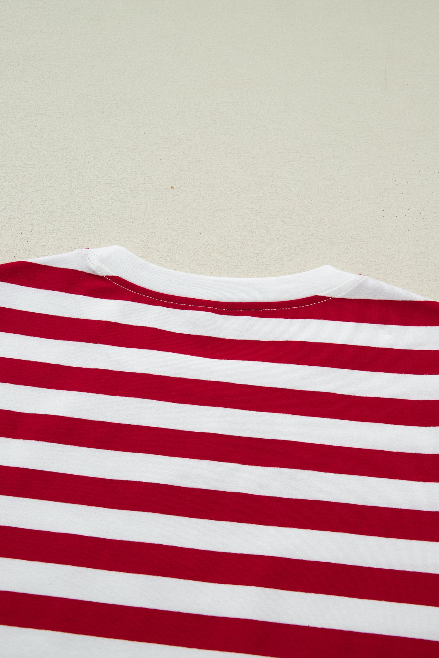 T-shirt rayures rouges patchwork col rond