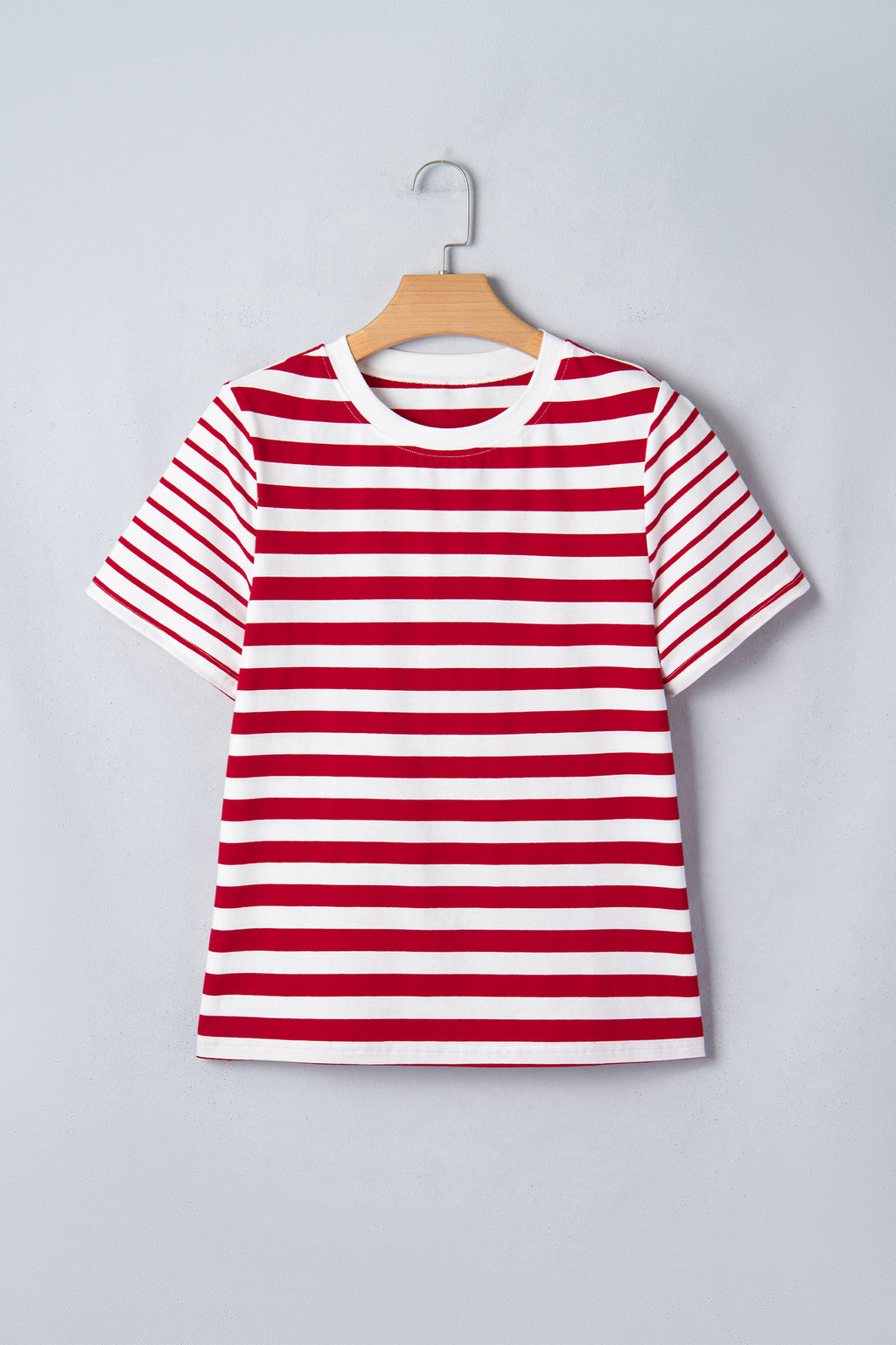 T-shirt rayures rouges patchwork col rond