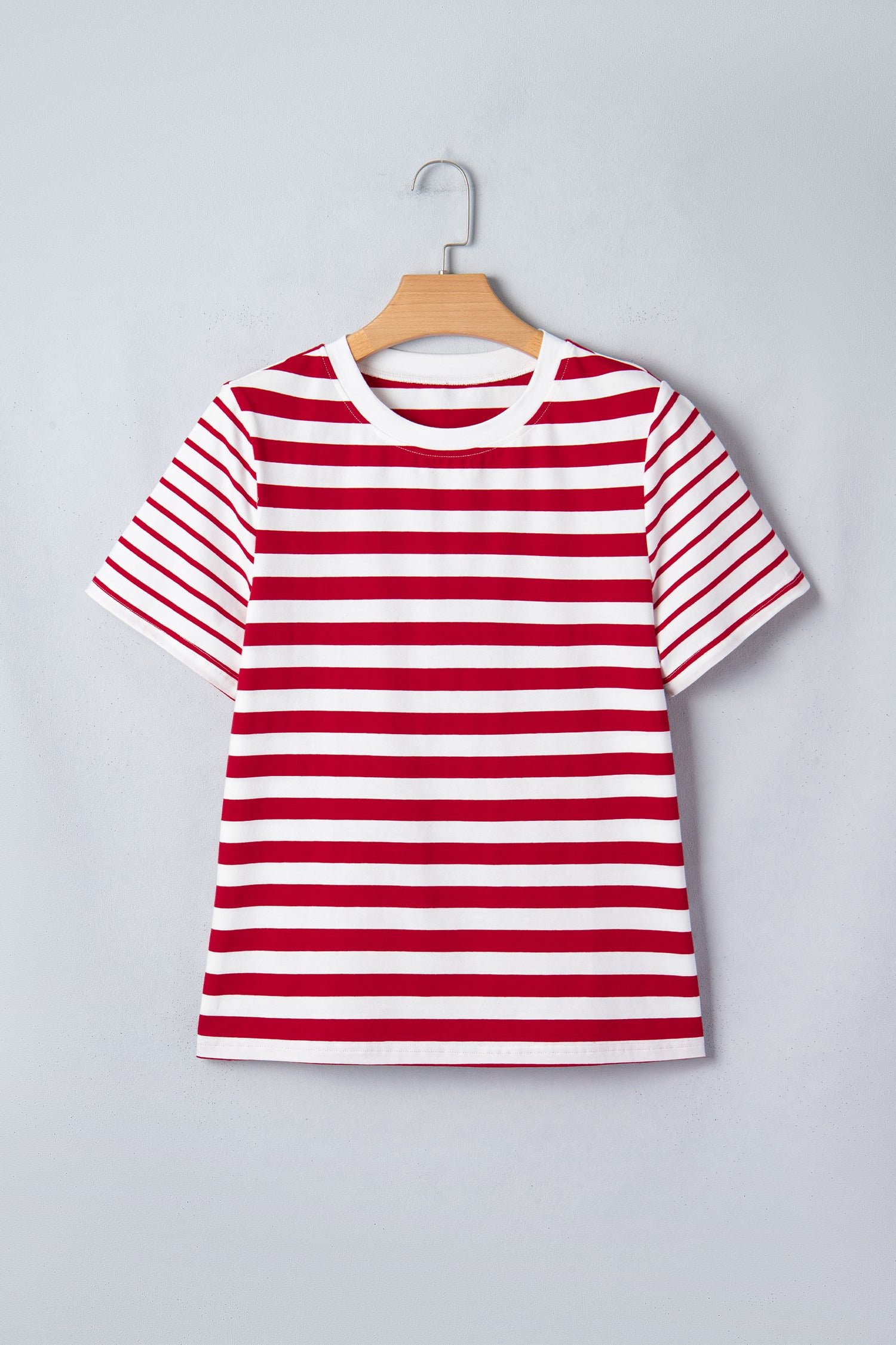 T-shirt rayures rouges patchwork col rond