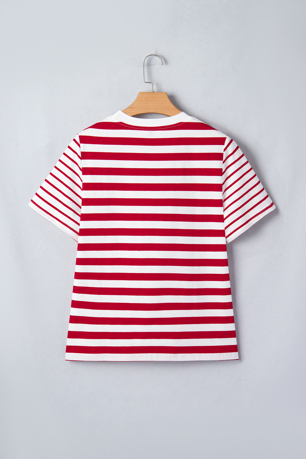 T-shirt rayures rouges patchwork col rond