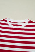 T-shirt rayures rouges patchwork col rond