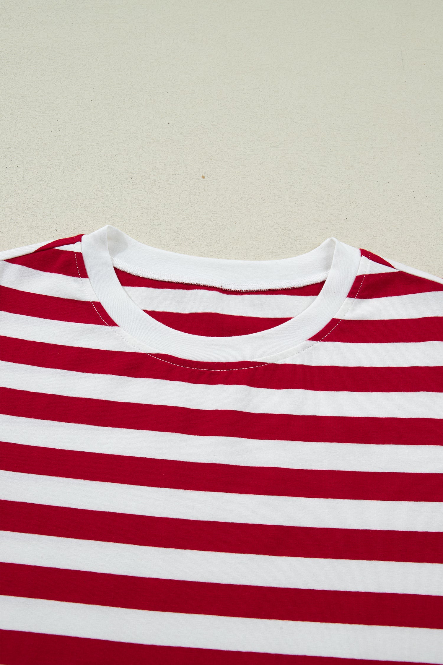 T-shirt rayures rouges patchwork col rond