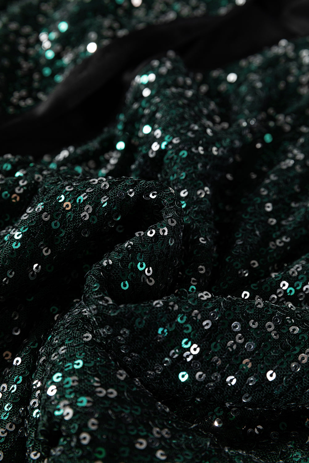 Top blazer à sequins vert sapin — col V ouvert, manches longues