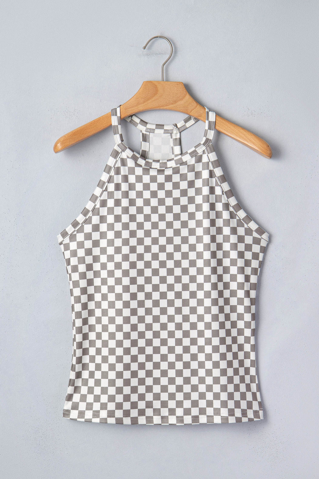 Débardeur court texturé à carreaux gris — Col licou & matière stretch