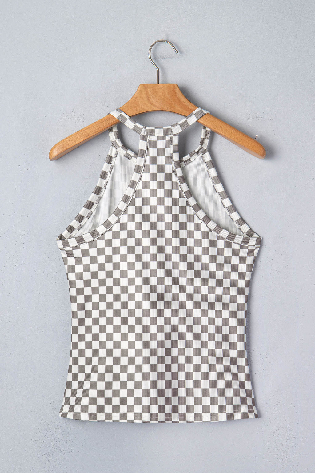 Débardeur court texturé à carreaux gris — Col licou & matière stretch