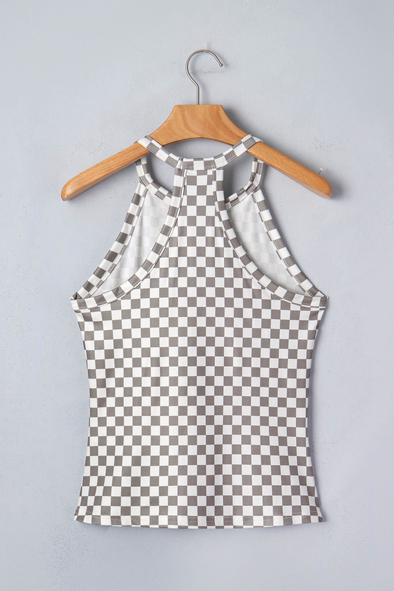 Débardeur court texturé à carreaux gris — Col licou & matière stretch