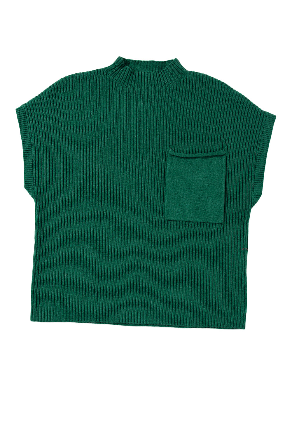 Pull Gris Maille Côtelée – Col Montant, Manches Courtes & Poche Plaquée