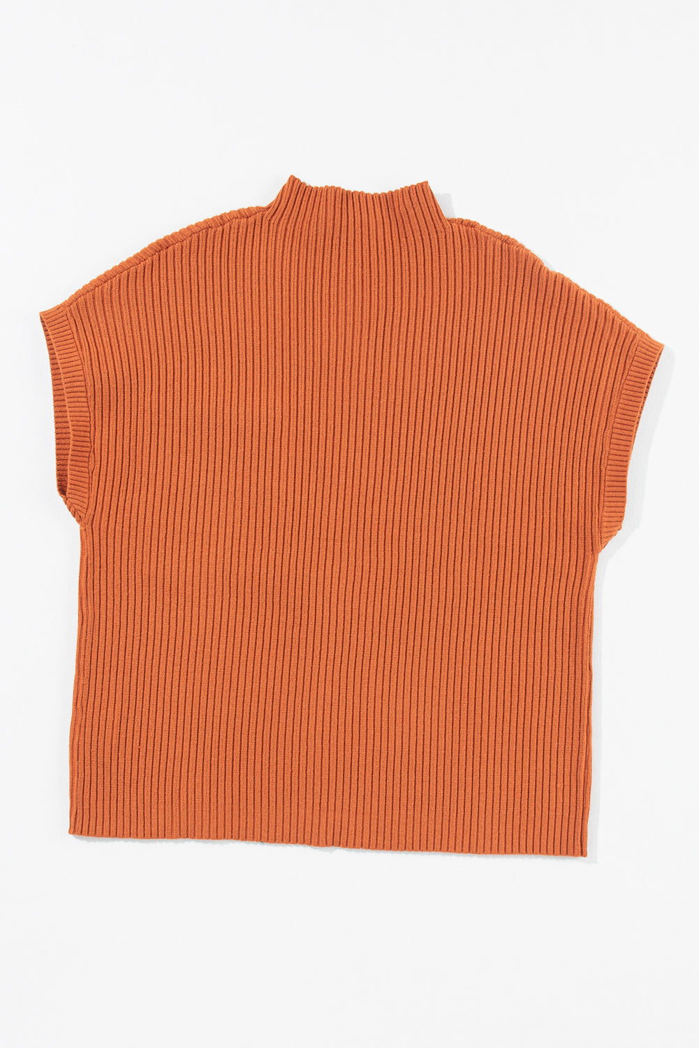 Pull Gris Maille Côtelée – Col Montant, Manches Courtes & Poche Plaquée