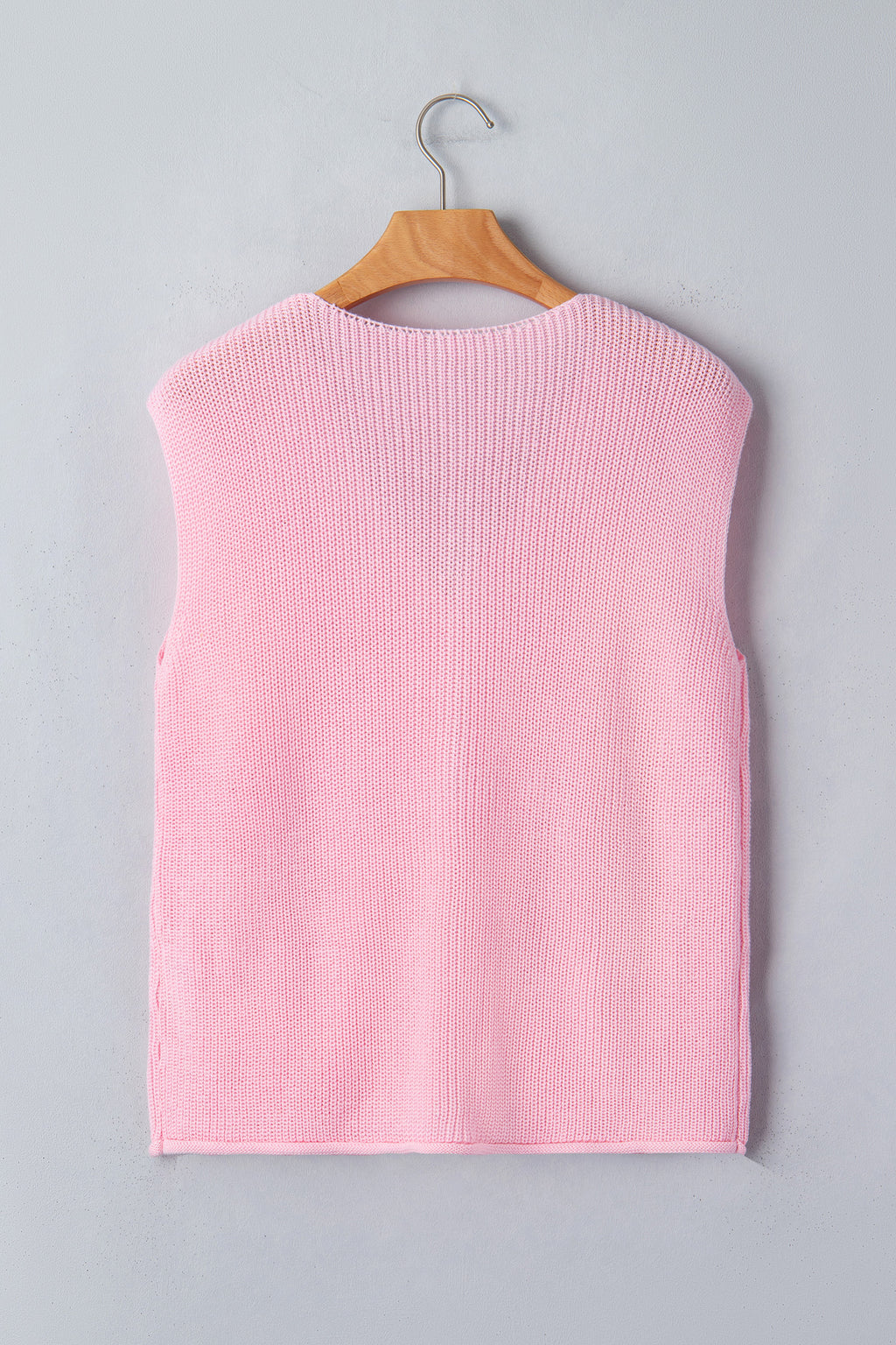 Gilet Sans Manches Rose – Col en V, Boutons & Poches