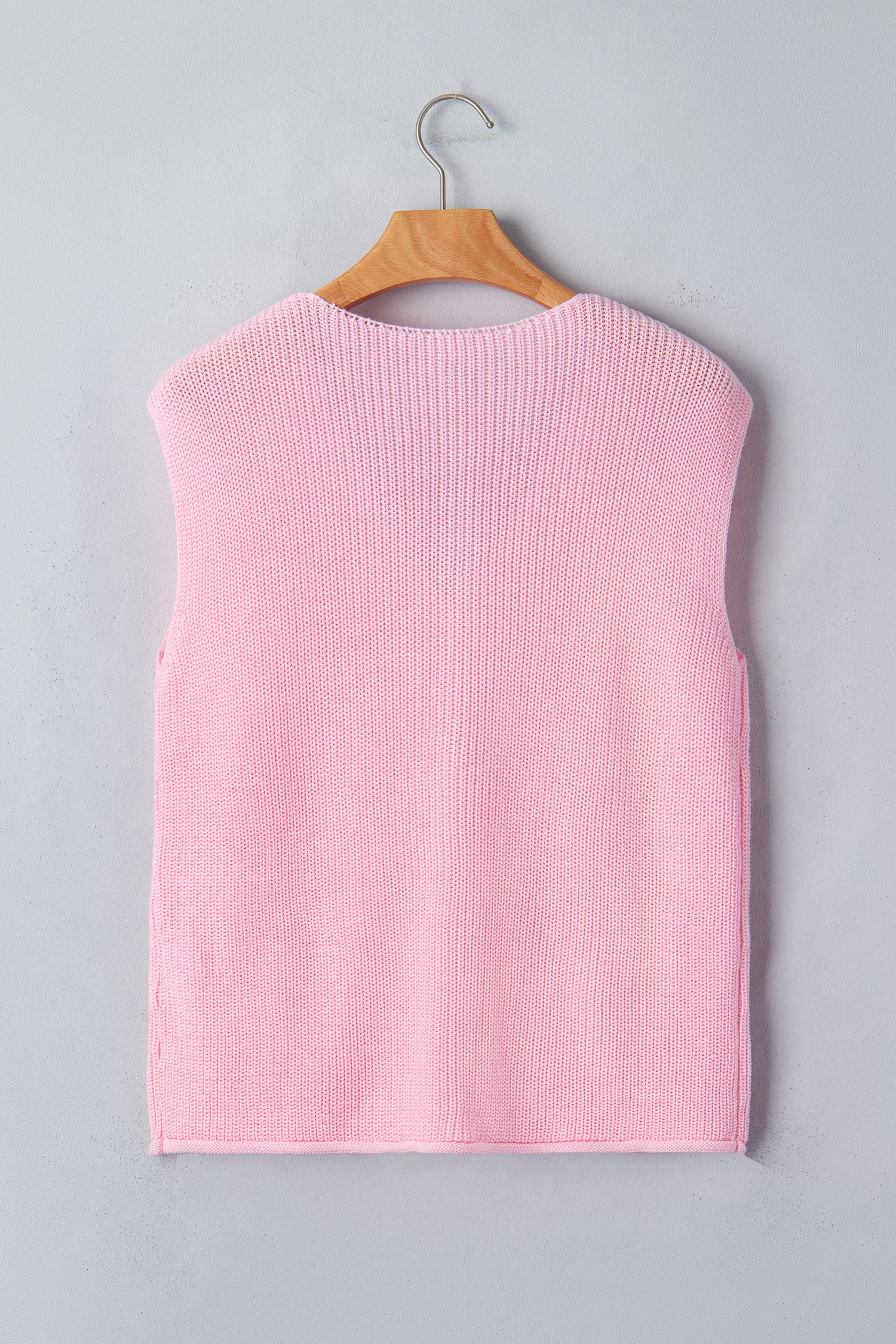 Gilet Sans Manches Rose – Col en V, Boutons & Poches