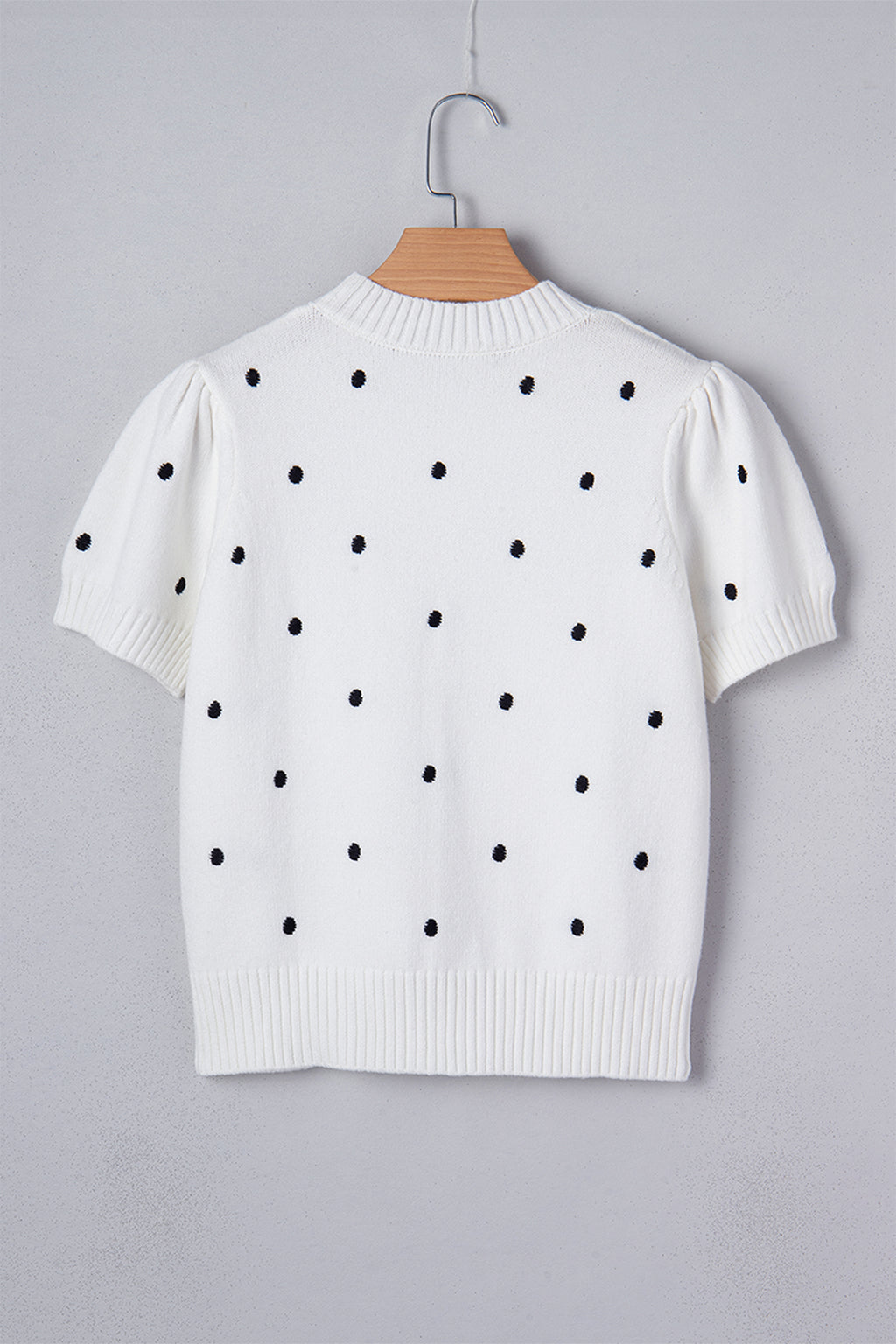 Pull Jaune Crème à Pois – Manches Courtes Bouffantes, Col Rond, Maille Légère