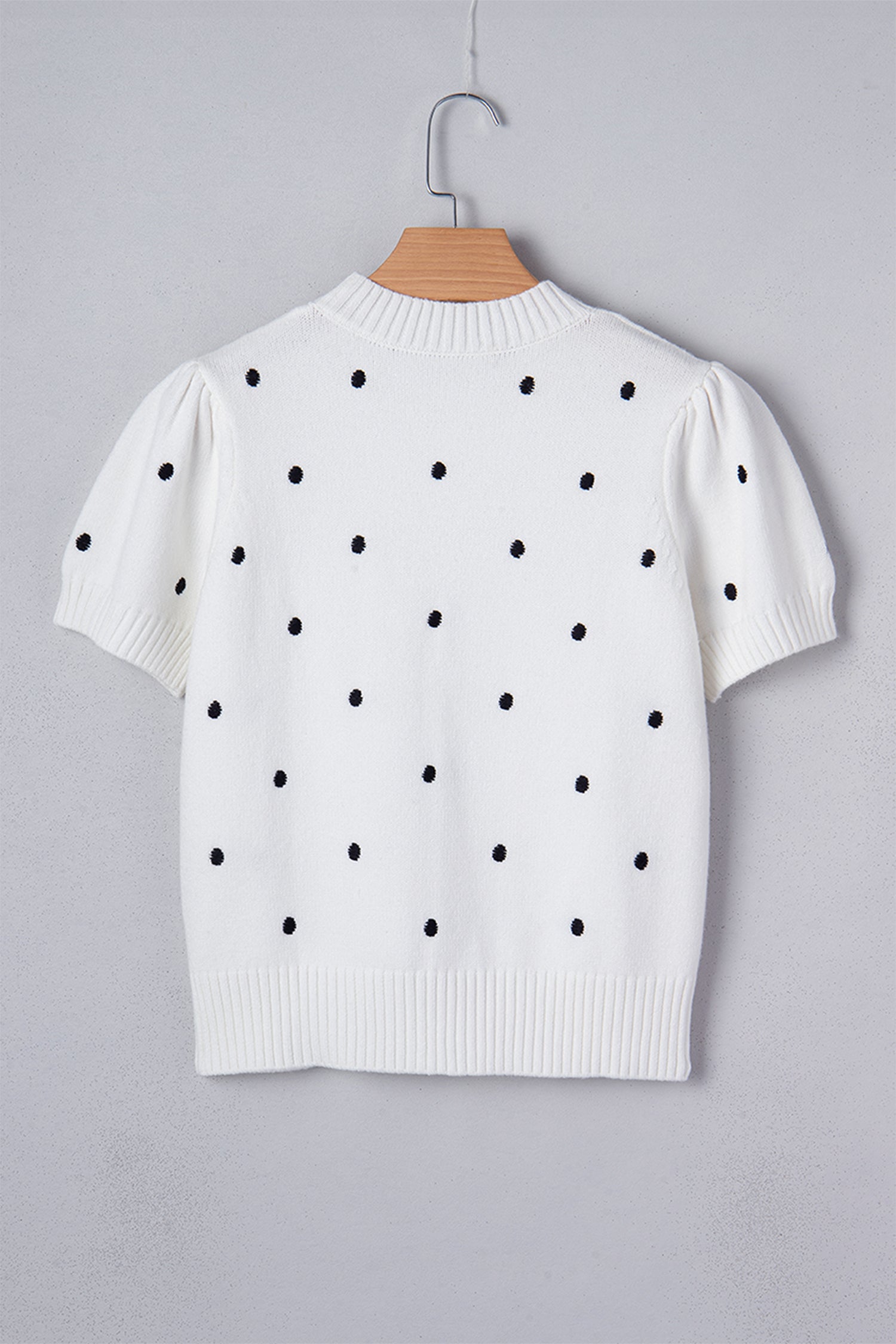 Pull Jaune Crème à Pois – Manches Courtes Bouffantes, Col Rond, Maille Légère