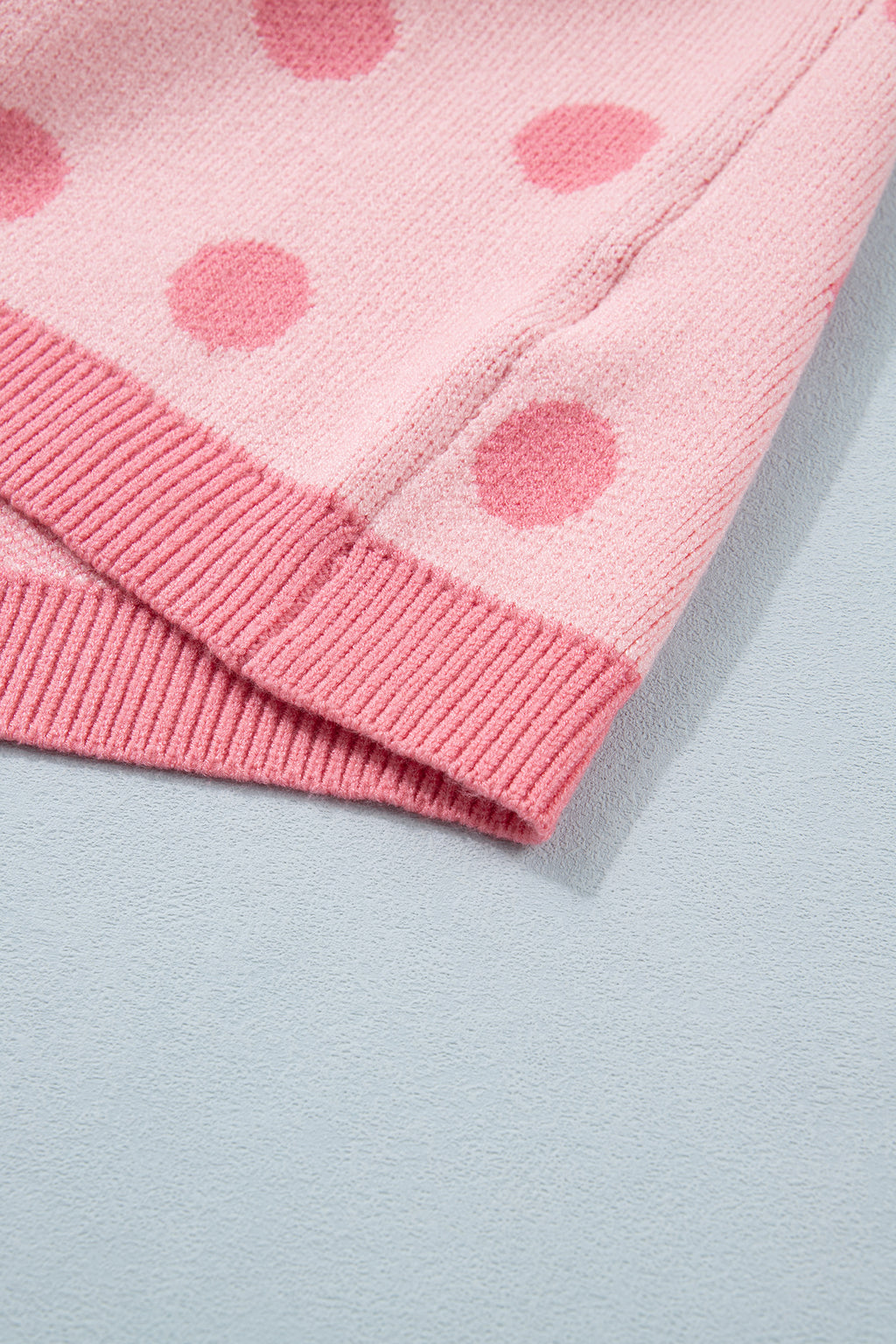 Pull Bleu Ciel à Pois Blancs – Col en V, Manches Courtes Bouffantes