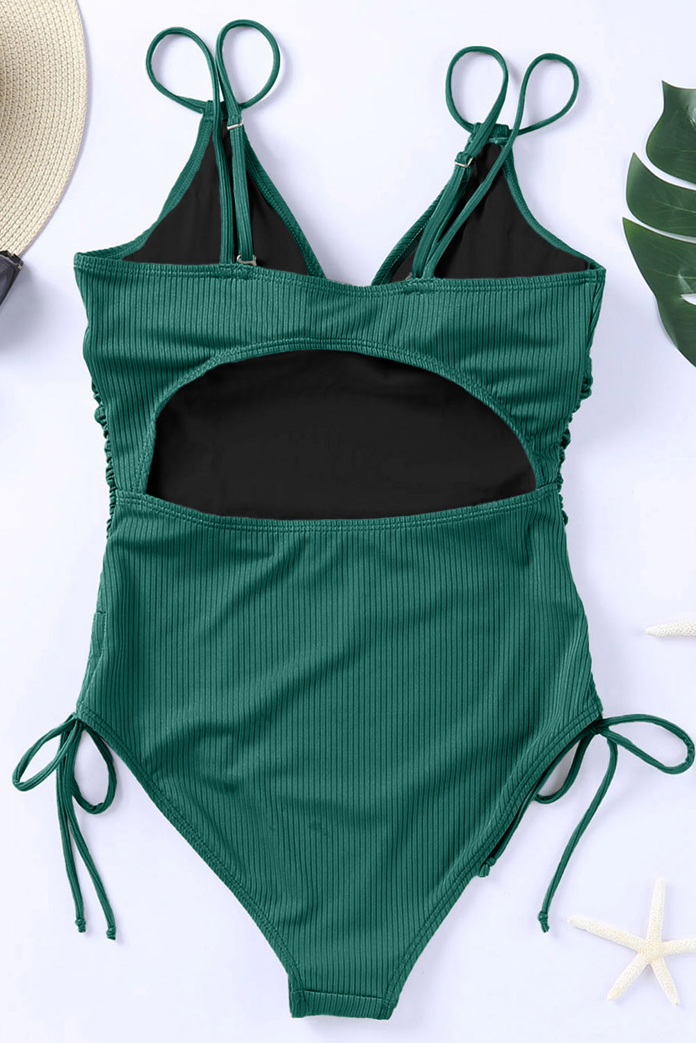 Maillot de bain une pièce vert — Maille côtelée & bretelles réglables