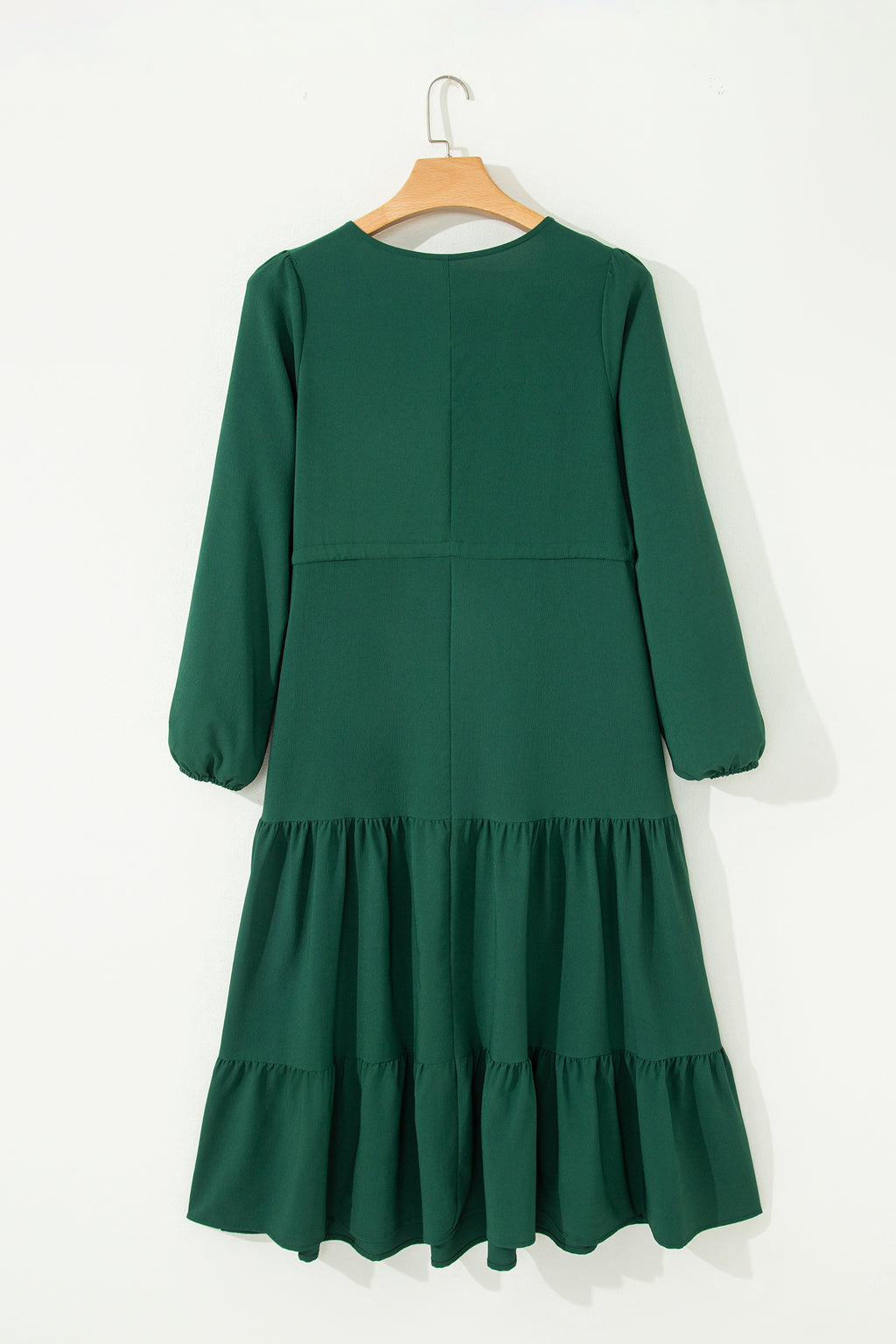 Robe mini vert canton à col V boutonné, bordure contrasée et manches bracelet nouées