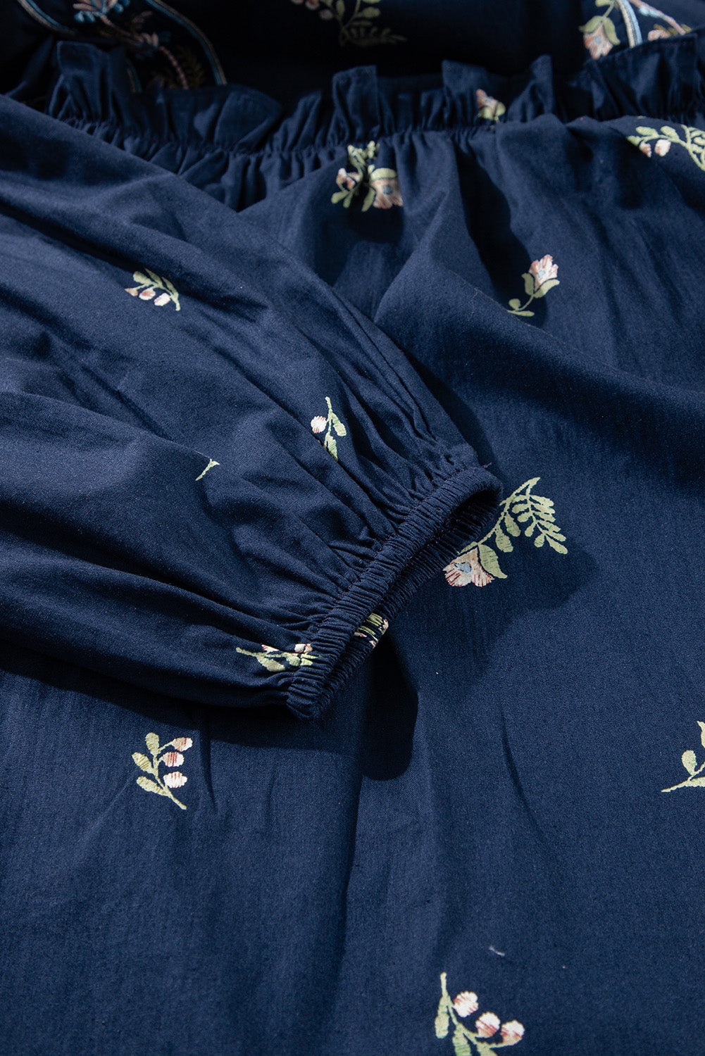 Robe Babydoll Bleue – Imprimé Floral & Manches Longues Bouffantes