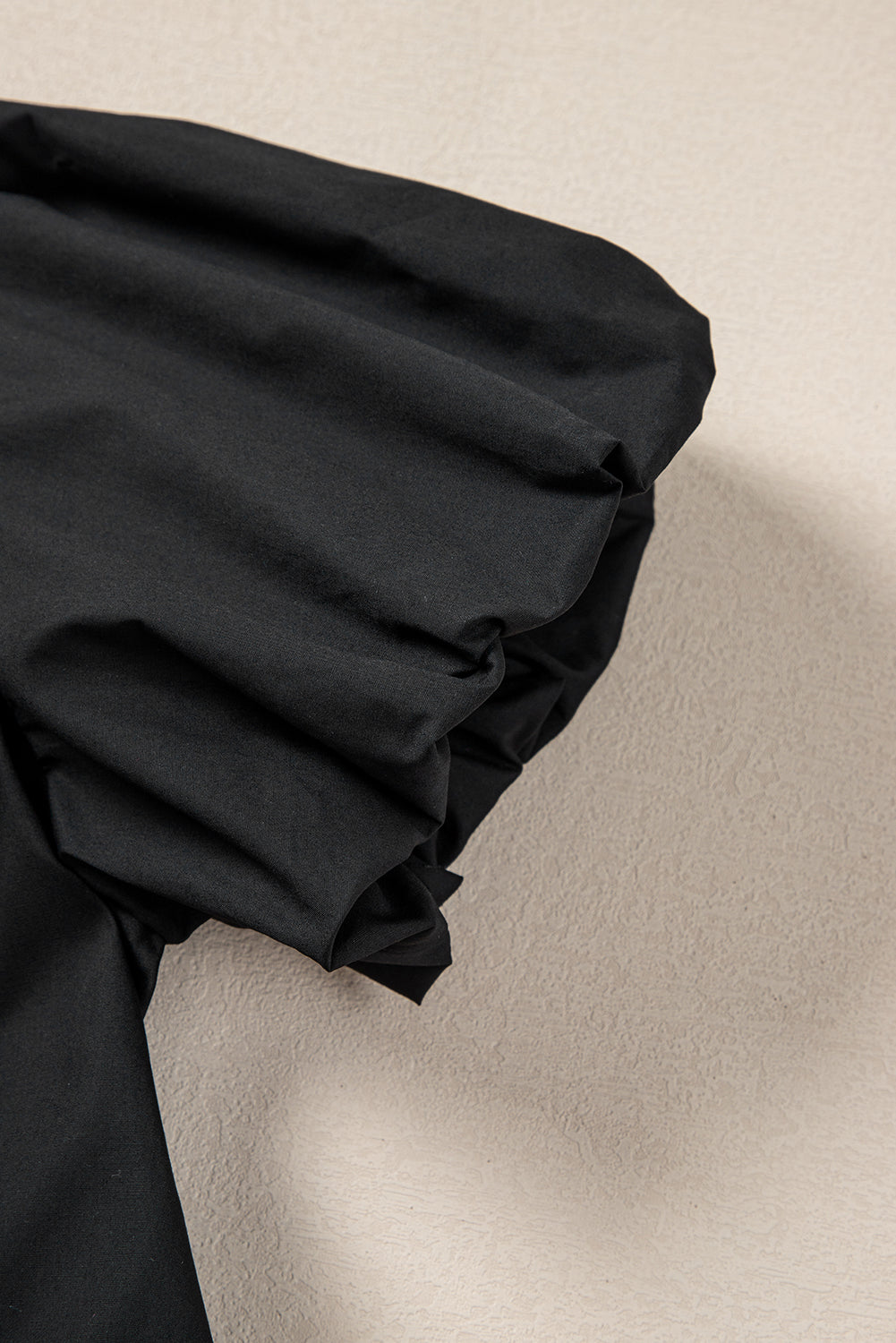 Black Button Down Puff Sleeve Ruched Ruffle Hem Dress