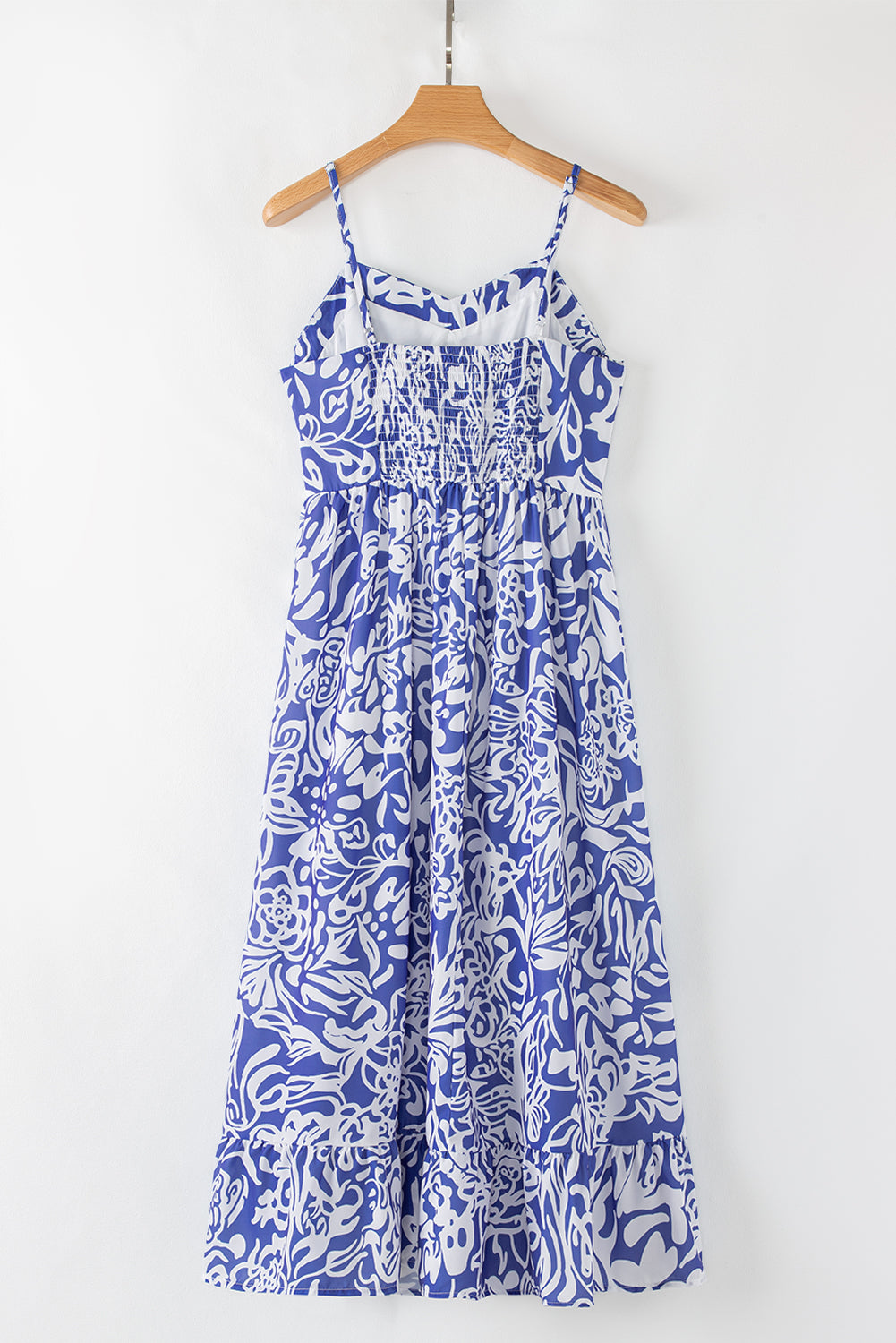 Robe maxi bleu ciel à fleurs — Bretelles spaghetti & taille haute