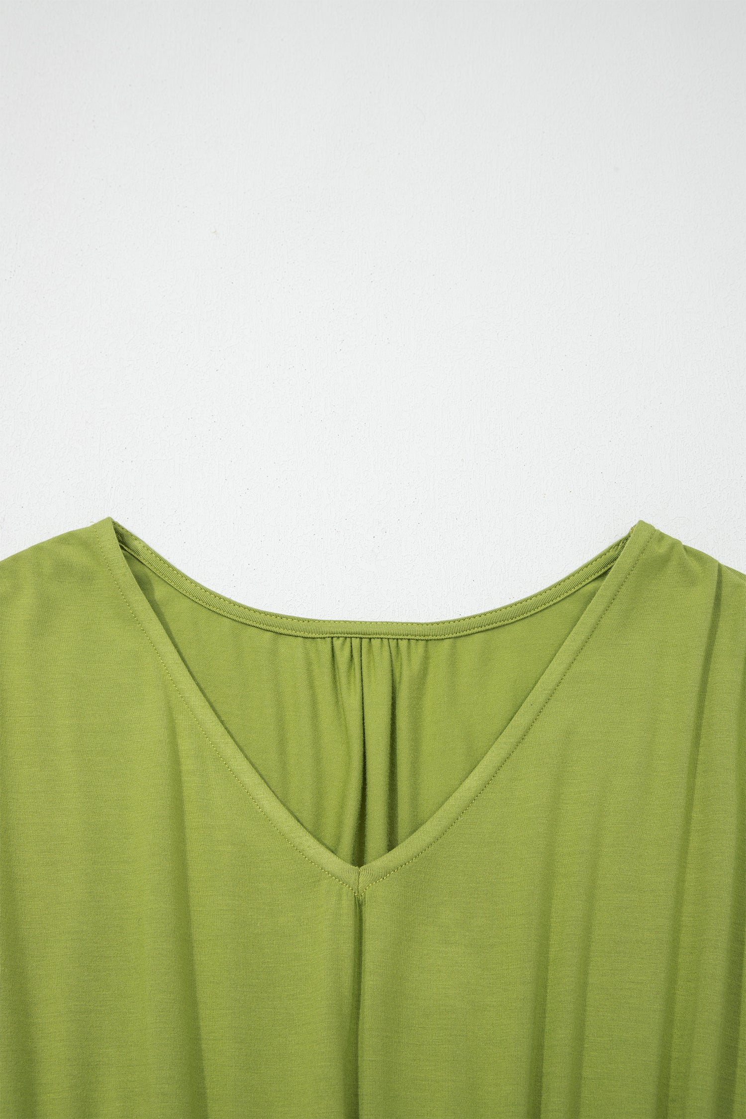 Robe maxi col V à manches courtes et taille élastique — vert fougère